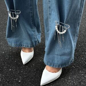 Silver pants brooch with pearls 2pc